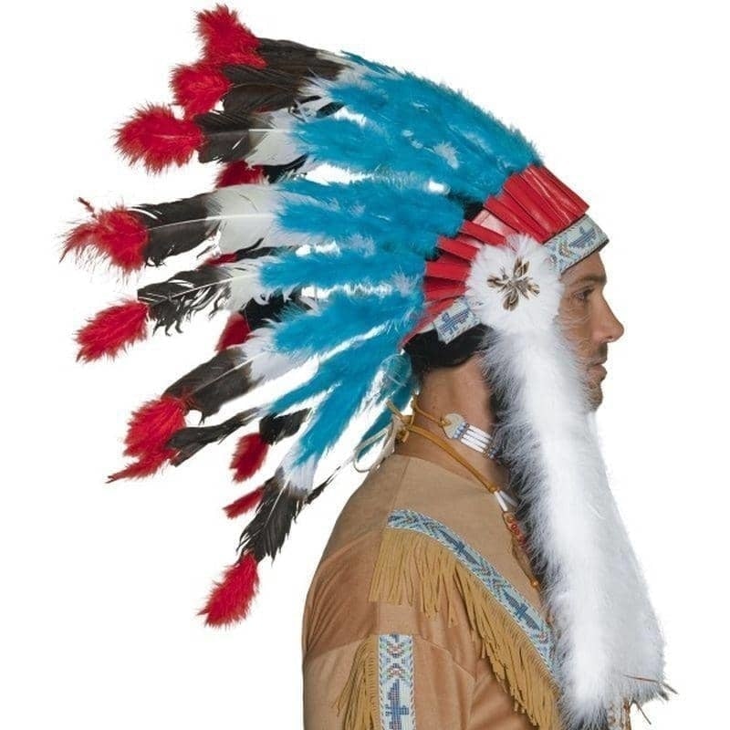 Native American Inspired Headdress Adult Blue Red White_3 