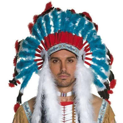 Native American Inspired Headdress Adult Blue Red White_1 sm-36150