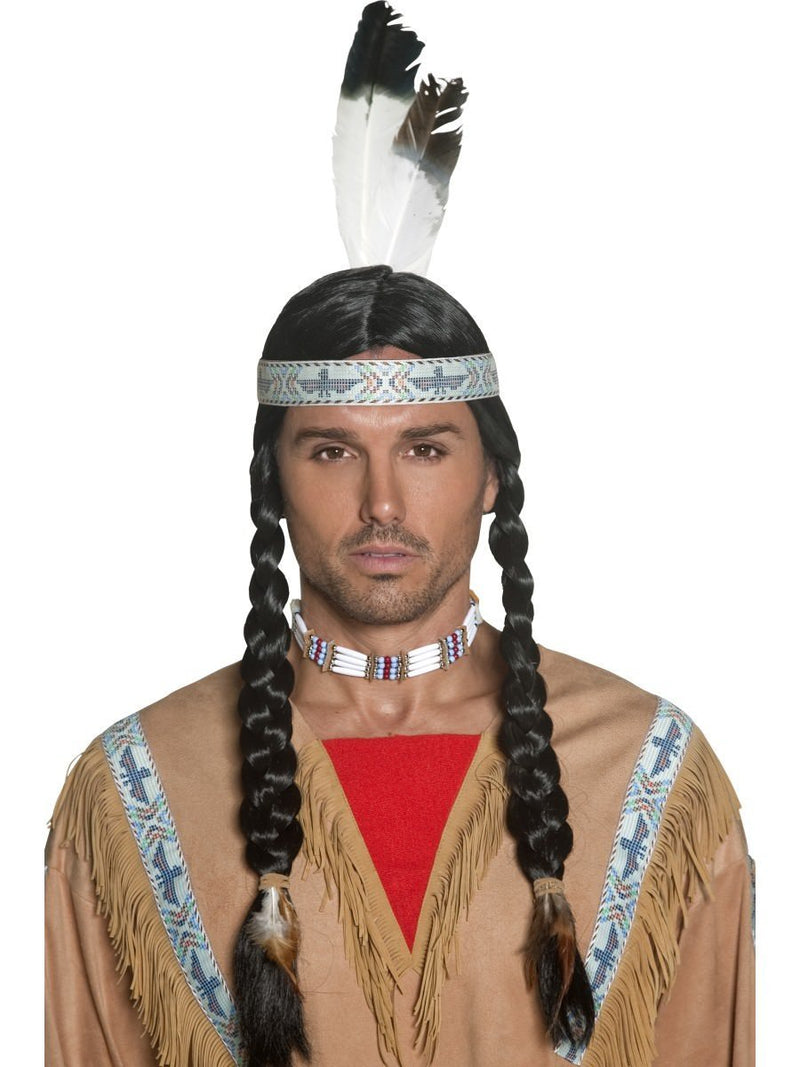 Native American Inspired Wig White Black Feather