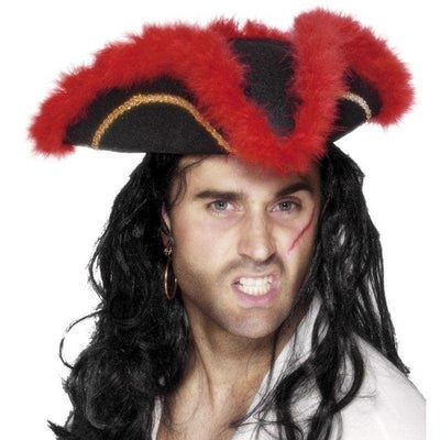 Pirate Tricorn Hat Red Feather Adult Black_1 sm-99783