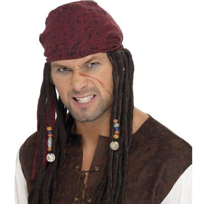 Pirate Wig & Scarf Adult Brown_1 sm-42078