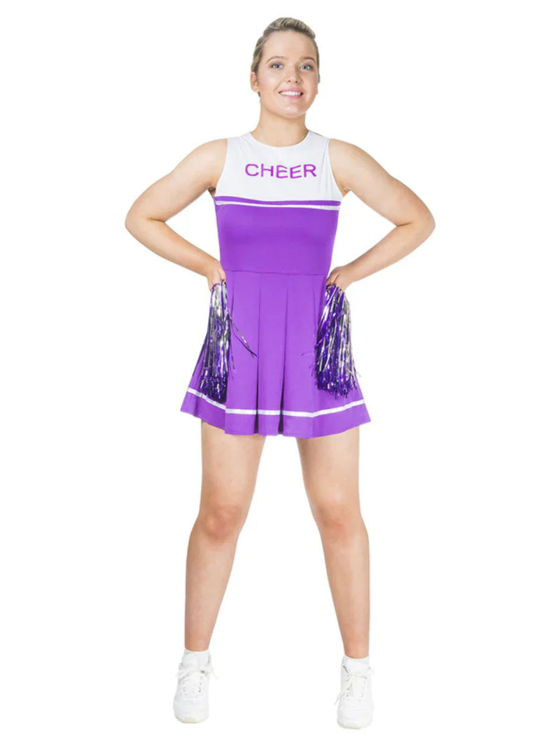 Purple Cheerleader Costume Dress and Pom Poms