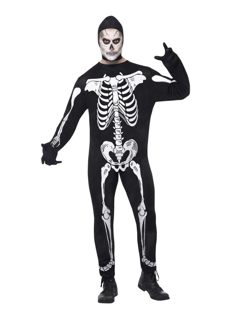 Skeleton Costume Adult Black White Jumpsuit Hood