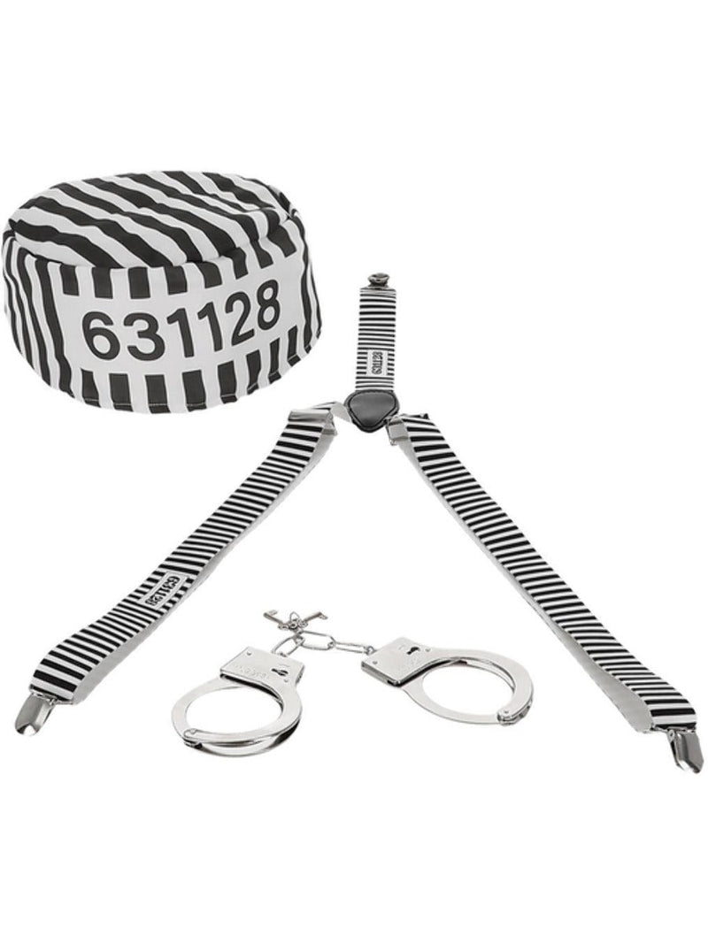 Striped Prisoner Kit Braces Hat Handcuffs