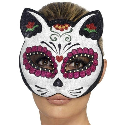 Sugar Skull Cat Glitter Eyemask Adult White_1 sm-45219