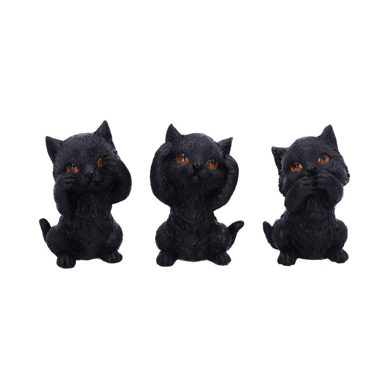 Three Wise Kitties See No Hear Speak Evil Familiar Black Cats Figurine 8.8cm