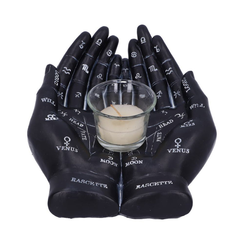 Palmists Guide Black Chiromancy Hands Candle Holder