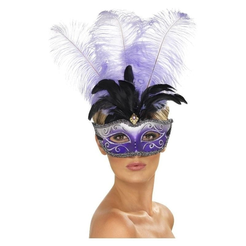 Venetian Colombina Eyemask With Multicolour Plume Adult Purple_2 