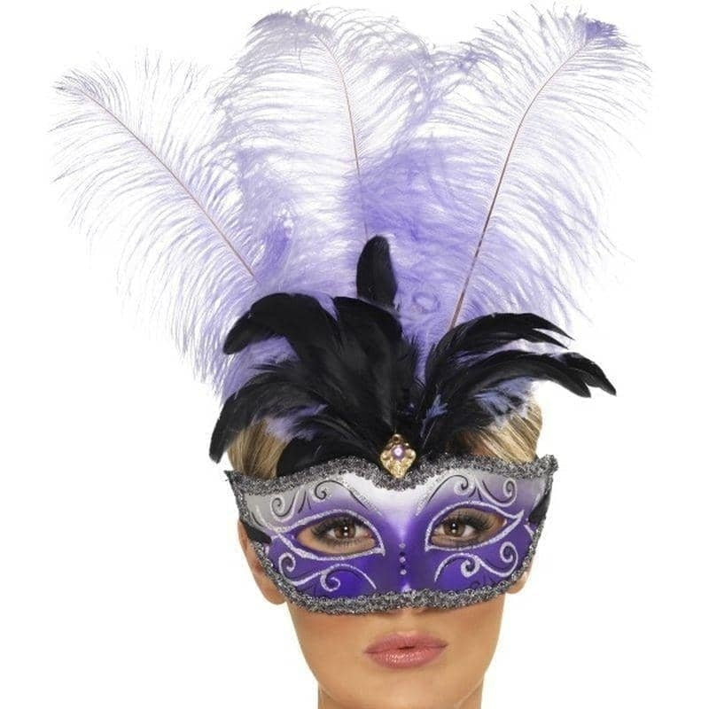 Venetian Colombina Eyemask With Multicolour Plume Adult Purple_1 sm-39045