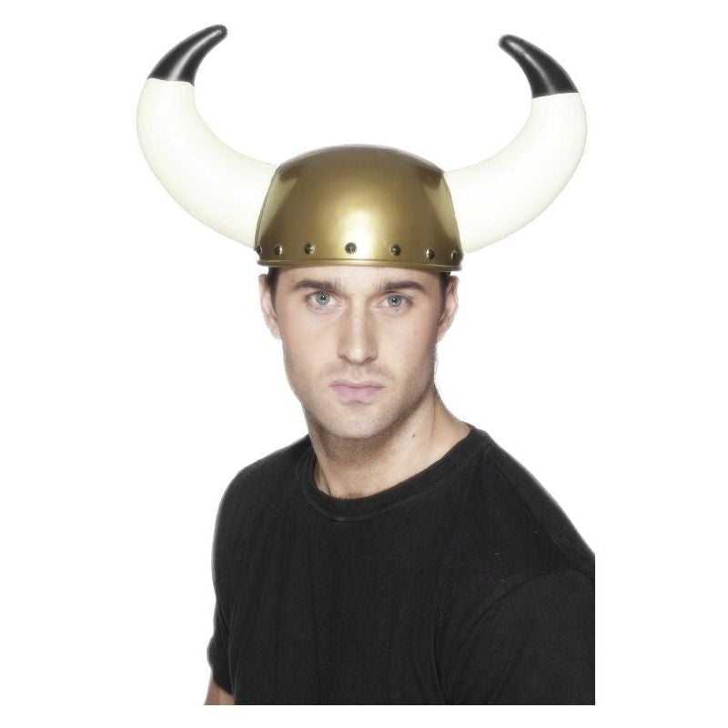 Viking Helmet Adult Gold with White Bull Horns_2 