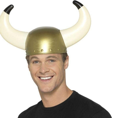 Viking Helmet Adult Gold with White Bull Horns_1 sm-9225