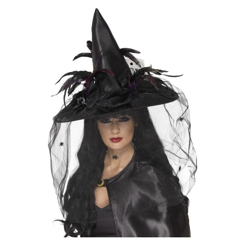 Witch Hat Feathers Netting Adult Black_2 