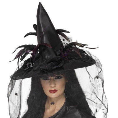 Witch Hat Feathers Netting Adult Black_1 sm-33786