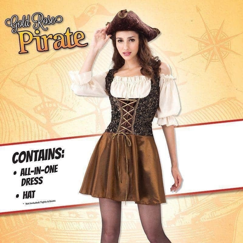 Womens Pirate Gold Rose Adult Costume Female Uk Size 10 14 Halloween_2 