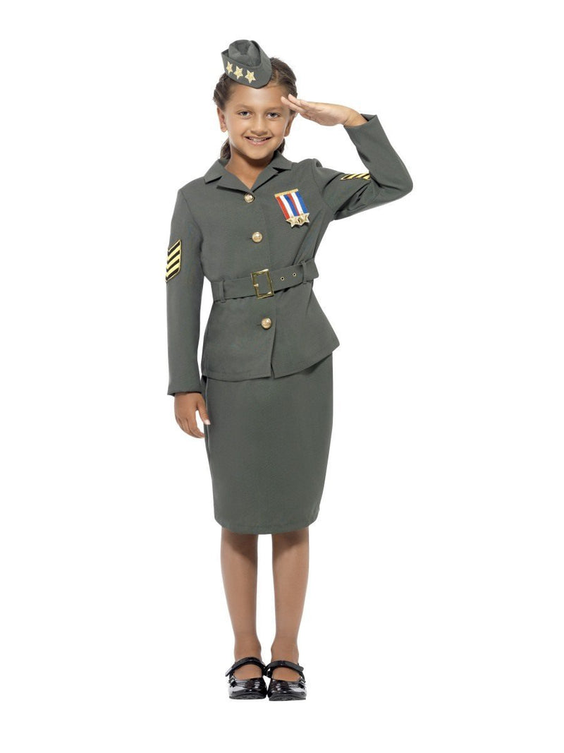 WW2 Army Girl Costume Kids Khaki Green