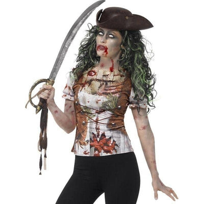 Zombie Pirate Wench T- Shirt Adult Green Costume_1 sm-45565M