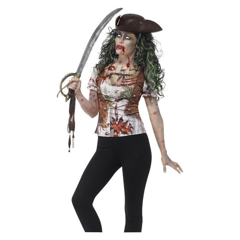 Zombie Pirate Wench T- Shirt Adult Green Costume_3 sm-45565S