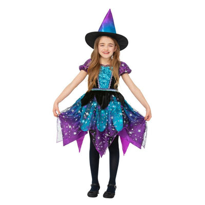 Deluxe Moon & Stars Witch Costume Child Black Pink Turquoise_1 sm-56413L