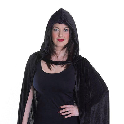 Womens Velvet Black Hooded Cloak Adult Costumes Female One Size Bristol Novelty _1