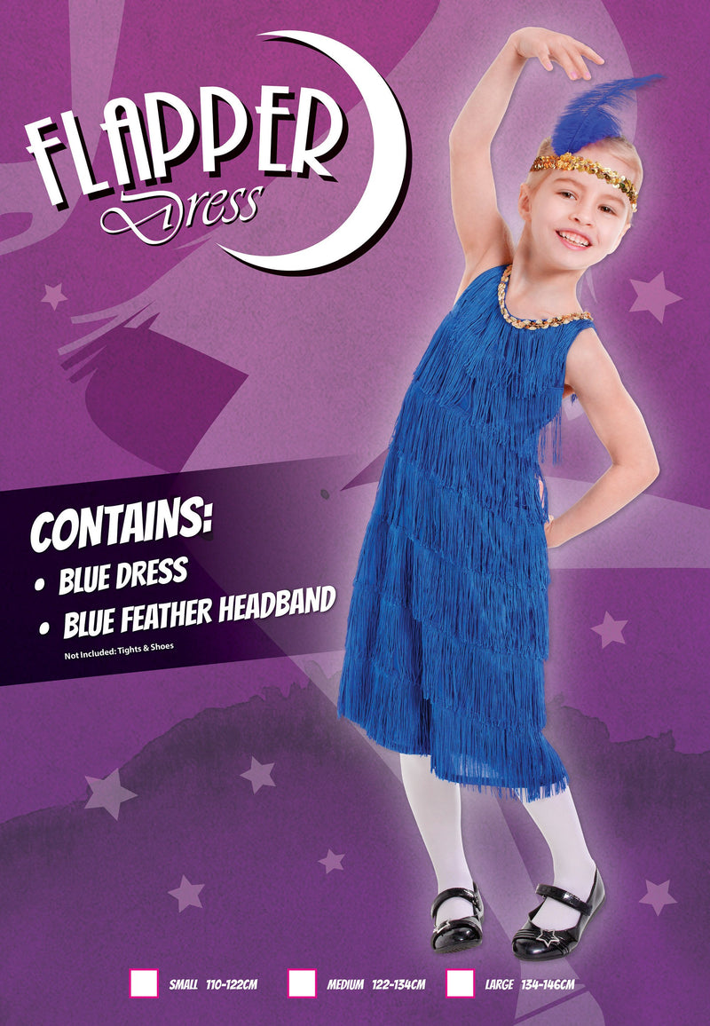 Flapper Dress Blue L Childrens Costumes Female To Fit Child Of Height 134cm 146cm Bristol Novelty _1